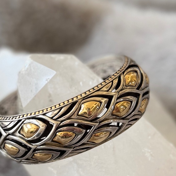 Estate Vintage Sterling Silver & 18K Gold John Hardy Dragon Scale Cuff Bracelet - Picture 2 of 7
